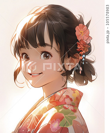 着物が似合う女性のイラスト（Generative AI） 105578983