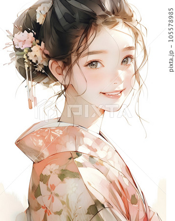 着物が似合う女性のイラスト（Generative AI） 105578985