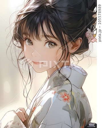 着物が似合う女性のイラスト（Generative AI） 105578989