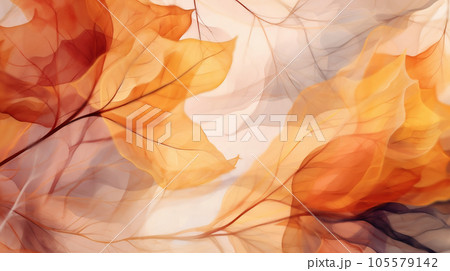 秋の紅葉、風に舞う枯れ葉のイメージ背景。生成AI 105579142