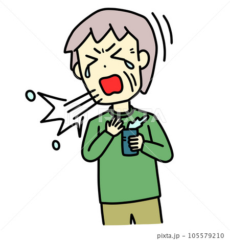 飲み物でむせる高齢男性のイラスト 飲み物でむせる高齢男性のイラスト 105579210