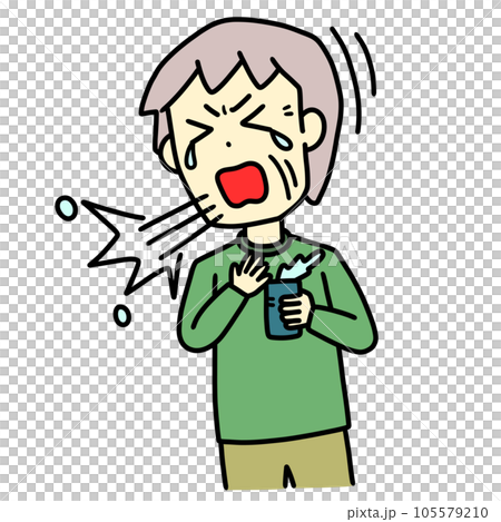 飲み物でむせる高齢男性のイラスト 飲み物でむせる高齢男性のイラスト 105579210