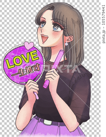 レトロ少女漫画風・アイドルを応援する女性ファン レトロ少女漫画風・アイドルを応援する女性ファン 105579441