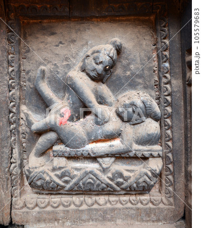 Erotic carvings on Hindu temples in Kathmandu, Nepal Erotic carvings on Hindu temples in Kathmandu, Nepal 105579683