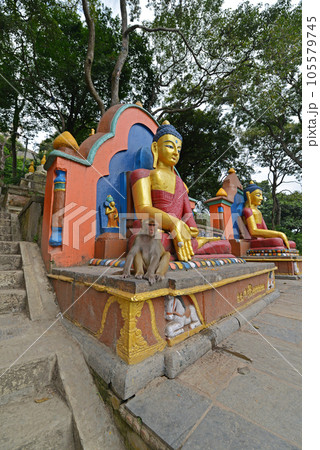 Statue of sitting Buddha In Swayambhunath, now collapsed after the earthquake that hit Nepal 105579745