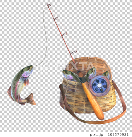 Fishing bag filled with fish trout, next to the - Stock Illustration  [105579981] - PIXTA