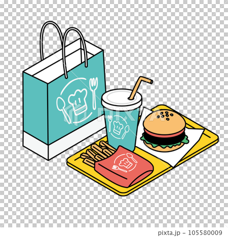アイソメトリック構図のファーストフードのイラスト アイソメトリック構図のファーストフードのイラスト 105580009