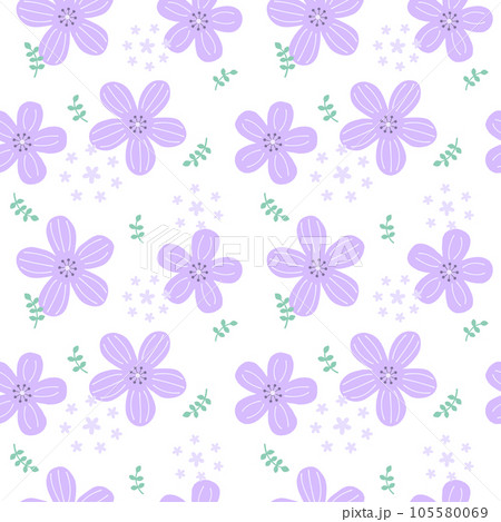 北欧風の花柄　シームレスパターン　紫 105580069
