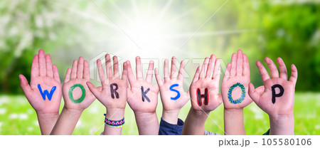 Children Hands Building Word Workshop, Grass Meadow 105580106