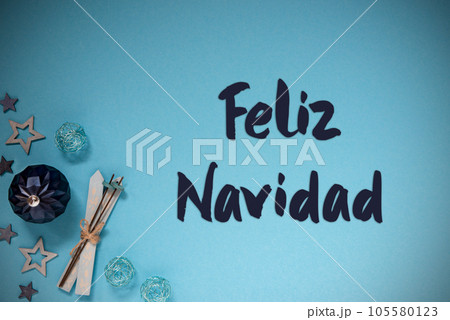 Blue Cold Background, Spanish Text Feliz Navidad Means Merry Christmas 105580123