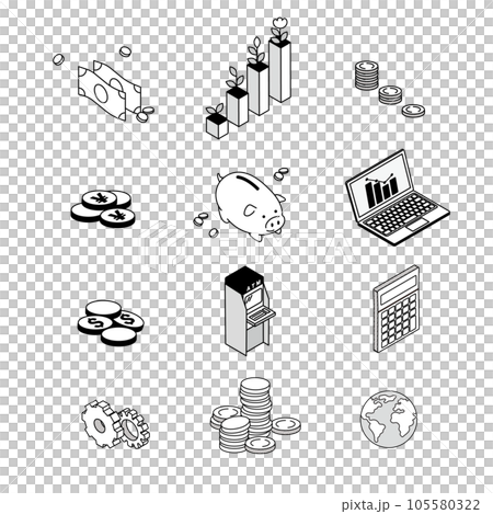 アイソメトリック構図　資産運用をイメージするイラストセット 105580322