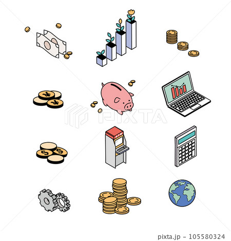 アイソメトリック構図　資産運用をイメージするイラストセット 105580324