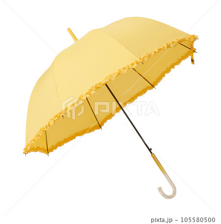 Open yellow umbrella on white background 105580500