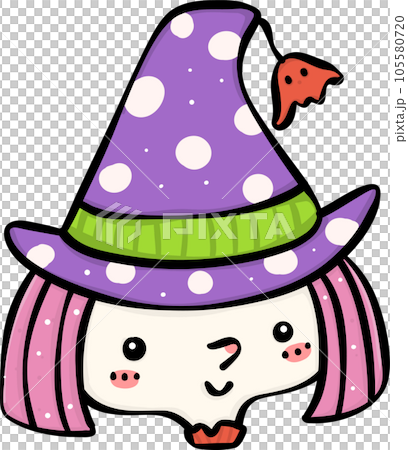 Adorable doodle of a kid face in a cute Vibrant Halloween costume. Embrace the colorful spooky spirit and enjoy the holiday magic with this whimsical illustration perfect for trick-or-treating and fes 105580720