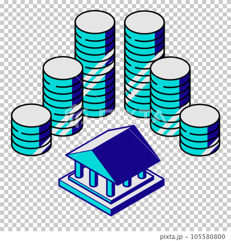 Illustration of isometric bank, museum image icon and stacking coins 105580800