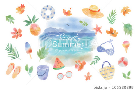 夏のおしゃれなイラストセット 105580899