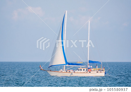 Sailing yacht in the blue calm sea. 105580937