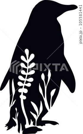 Penguin - Floral Animals Vector, Cut Stencil, Laser Cut 105581441