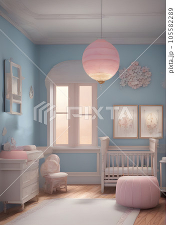 Realistic pastel room for baby girl: Disneyのイラスト素材 [105582289] - PIXTA
