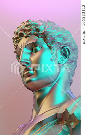 Holographic 3D antique statue on pastel background 105583112