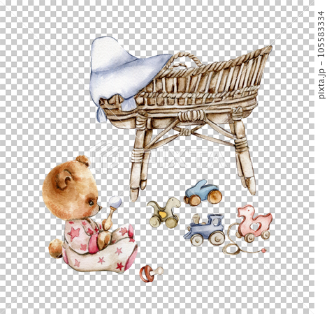 Composition of watercolor baby toys and teddy bear. Wood kids toys watercolor hand drawn. Educational wooden blocks and objects for toddlers.Perfect for wedding invitation, greetings card, posters. Composition of watercolor baby toys and teddy bear. Wood kids toys watercolor hand drawn. Educational wooden blocks and objects for toddlers.Perfect for wedding invitation, greetings card, posters. 105583334