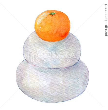 水彩イラスト　年賀状　年賀状素材　鏡餅 105583381