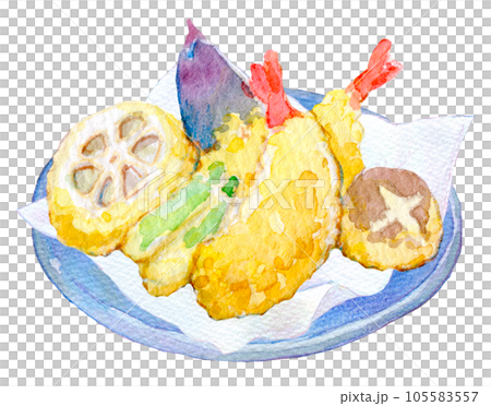 水彩イラスト　天ぷらの盛り合わせ 105583557