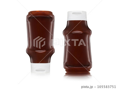 Bottles for grill with classic barbeque bbq sauce on white background. Bottles for grill with classic barbeque bbq sauce on white background. 105583751