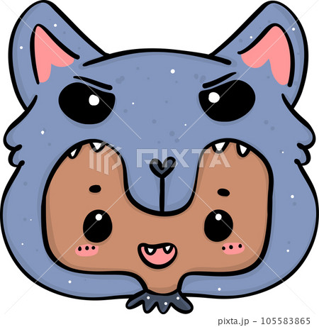 Cute Playful Halloween wolf Costume Kid Doodle. Adorable Spooky Character outline. Cute Playful Halloween wolf Costume Kid Doodle. Adorable Spooky Character outline. 105583865