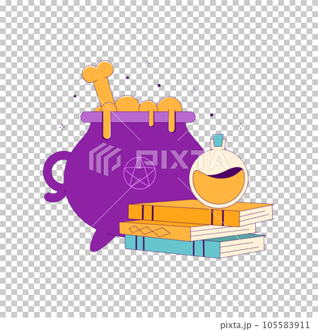 Lined Witch Cauldron with Potion Bottle and Magic Books Lined Witch Cauldron with Potion Bottle and Magic Books 105583911