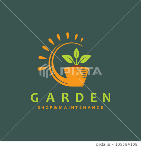 potted plant and sun form the letter g for the garden icon vector concept design web 105584108