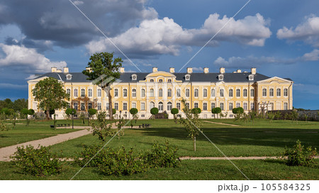 View of Latvian tourist landmark attraction - Rundale palace and park, Pilsrundale, Latvia. View of Latvian tourist landmark attraction - Rundale palace and park, Pilsrundale, Latvia. 105584325