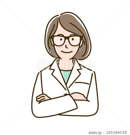 笑顔で腕組みをする白衣の女性 笑顔で腕組みをする白衣の女性 105584539