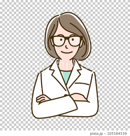 笑顔で腕組みをする白衣の女性 笑顔で腕組みをする白衣の女性 105584539