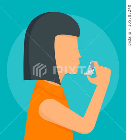 Woman take inhaler background. Flat illustration of woman take inhaler vector background for web design Woman take inhaler background. Flat illustration of woman take inhaler vector background for web design 105585240