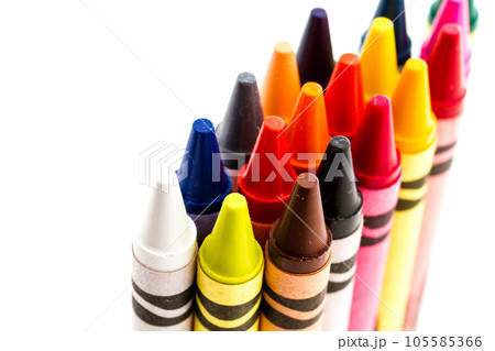 Multicolored crayons on a white background. Multicolored crayons on a white background. 105585366