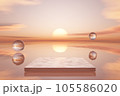 3D podium with copy space for product display presentation on tropical sunset beach abstract background. Tropical summer and vacation concept. 105586020