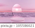 3D podium with copy space for product display presentation on tropical sunset beach abstract background. Tropical summer and vacation concept. 105586021