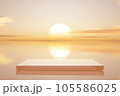 3D podium with copy space for product display presentation on tropical sunset beach abstract background. Tropical summer and vacation concept. 105586025