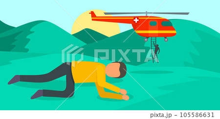 Helicopter ambulance in mountain background. Flat illustration of helicopter ambulance in mountain vector background for web design 105586631