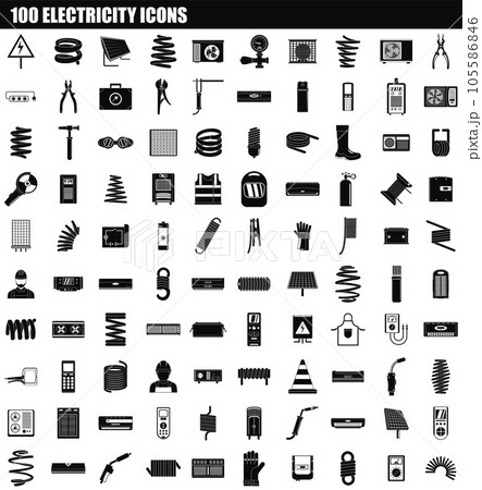 100 electricity icon set. Simple set of 100 electricity vector icons for web design isolated on white background 100 electricity icon set. Simple set of 100 electricity vector icons for web design isolated on white background 105586846