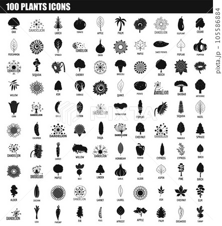 100 plants icon set. Simple set of 100 plants vector icons for web design isolated on white background 105586884