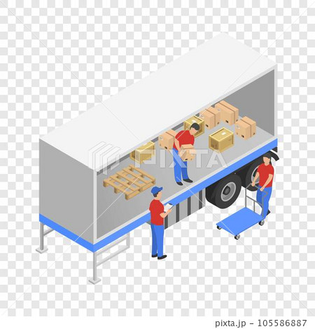 Downloading the truck icon. Isometric of downloading the truck vector icon for on transparent background 105586887