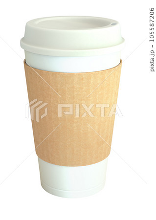 Blank white takeaway coffee cup with cover and sleeve isolated on white background 105587206