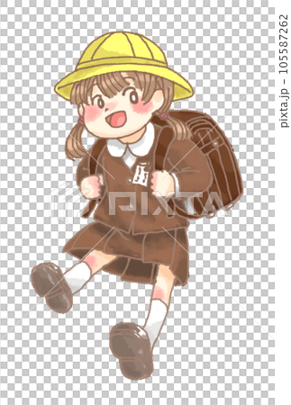 Elementary school girl carrying a school bag 105587262