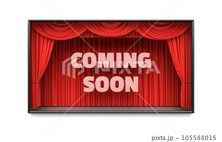 Coming Soon poster with red stage curtains Coming Soon poster with red stage curtains 105588015