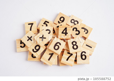 Number wood block cubes for learning Mathematic, education math concept. Number wood block cubes for learning Mathematic, education math concept. 105588752