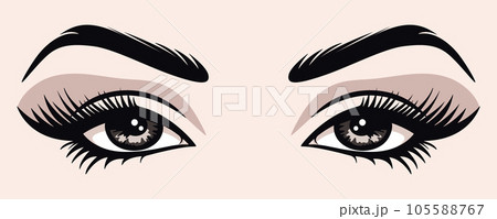 Vector Hand Drawn Woman s, Female Sexy Eyes, Perfectly Shaped Eyelashes, Eyebrows. Design Template for Business Visit Card, Logo, Advertising Mascara, Makeup, Cosmetics, Beauty Services, Salon 105588767
