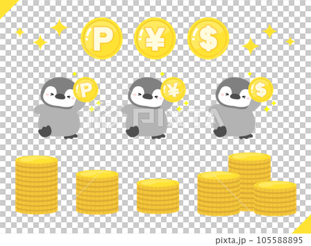 Illustration material set of coins with points and Japanese yen and dollar marks Illustration material set of coins with points and Japanese yen and dollar marks 105588895