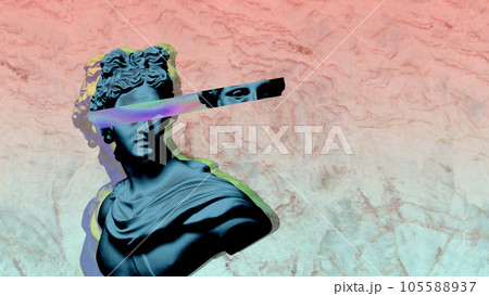 Contemporary art collage. Antique greek statue face against gradient background. Contemporary art collage. 105588937